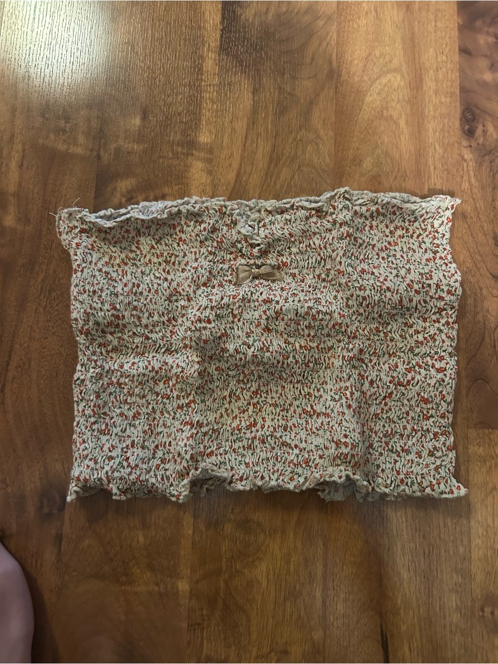Brandy Melville Smocked Floral Tube Top in Cream with Red and Green
